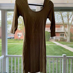 Olive Green Open Back Long Sleeve Bodycon Dress